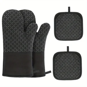 4pcs Silicone Oven Mitts & Pot Holder